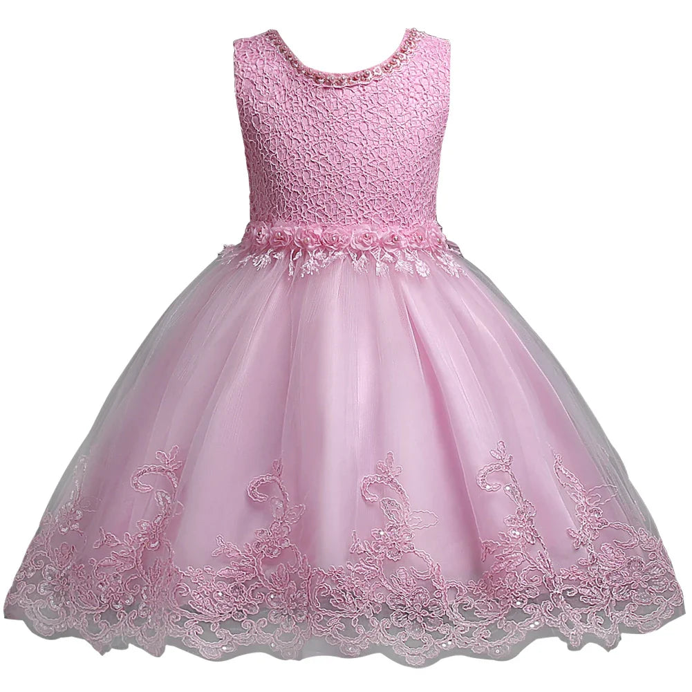 Girl Princess Dress of Korean style sleeveless beaded children's dress dress princess dress lace dress performance