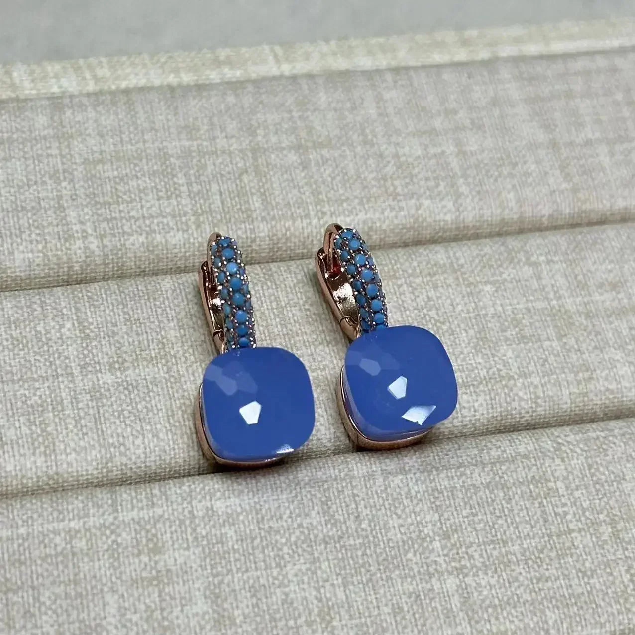 10.6mm Nudo Earrings Inlay Turquoise Zircon For Women Blue Topaz Drop Candy Square Crystal Earring Fashion Jewelry Gift