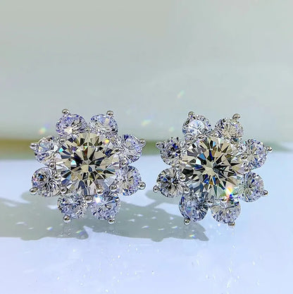 100% Real S925 Sterling Silver Floral Zircon Stud Earrings Women High Carbon Diamond Earring Ear Studs Fine Jewelry Gift
