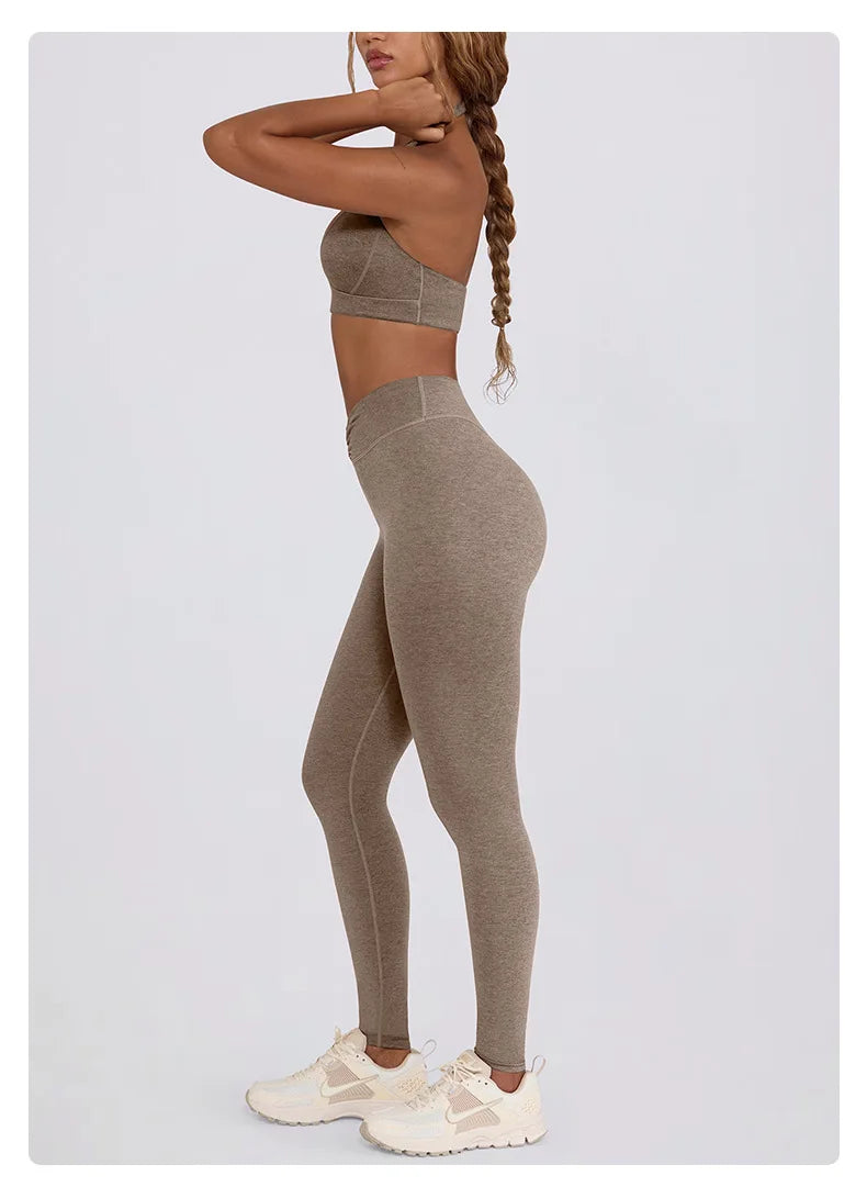 Women's Yoga Suits Quick Drying Leggings Gym Shorts Nude Hanging Neck Bra Running Gym Exercise Sets