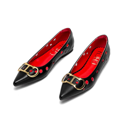 2025 Women's Flat Shoes New Punching Design Pointed Woman Shoes Simple Anti slip