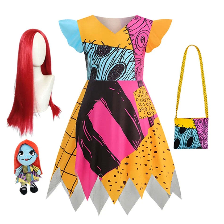 2026 Meninas Horro Antes do Natal Sally Vestido de Cosplay de Halloween Festa Fantasia Infantil Meninos Jack Roupas Góticas