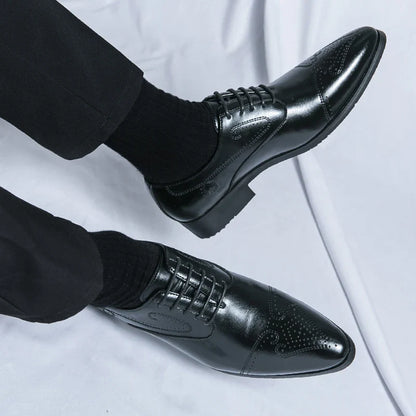 Formal Brogues Shoes Men Classic Social Casual Business Shoes Man Wedding Men's Dress Shoes Party Pointy Toe Leather Shoes Male