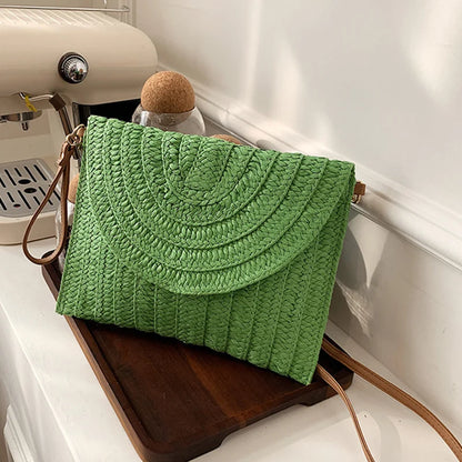 Straw Woven Shoulder Crossbody Bag Beach Clutch Handbag Casual Summer Handmade Envelope Bags for Women Totes Purse