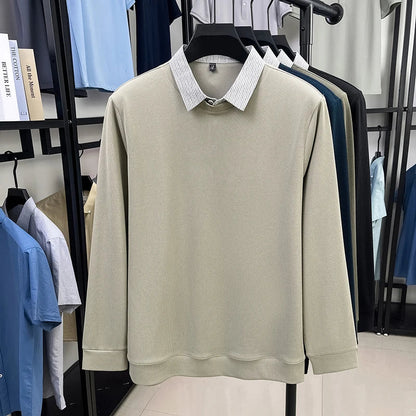 High End Brand Men's Striped Lapel Fake Two Piece Polo Shirt Designer Autumn Winter Fashion Business Simple Versatile Men's Wear