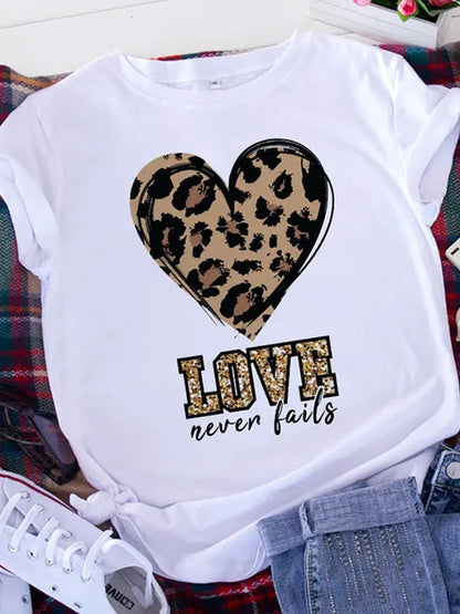 American Retro Letters Love White T-shirt Women Short Sleeve Round Neck Loose Large Size Casual Top Oversized