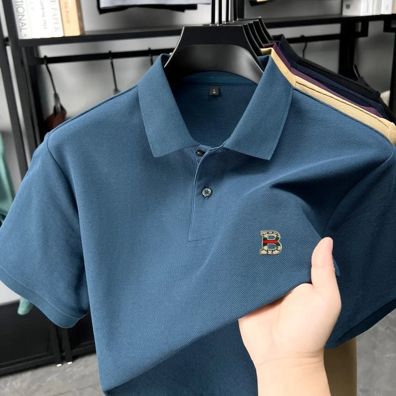 High end brand 100% cotton short sleeve polo shirt men's summer new soft breathable lapel T-shirt fashion letter embossed top