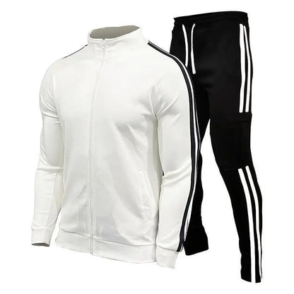 New men's cardigan stand up collar sports suit youth sportswear casual slim fit running sports two-piece set