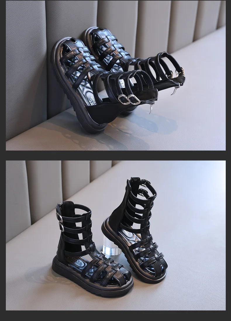 High-top Gladiator Platform Shoes Kids Wedding Party Footwear New Summer Little Girl Children Sweet Princess Long Sandals