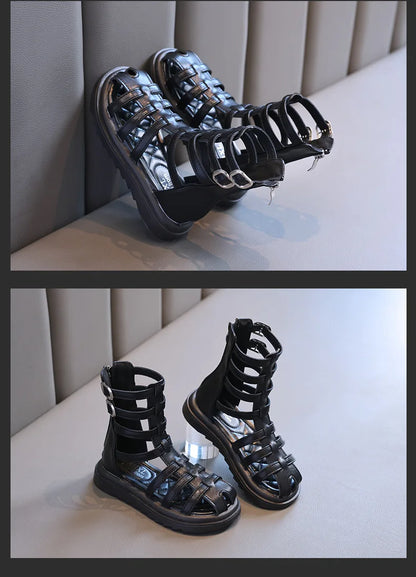 High-top Gladiator Platform Shoes Kids Wedding Party Footwear New Summer Little Girl Children Sweet Princess Long Sandals