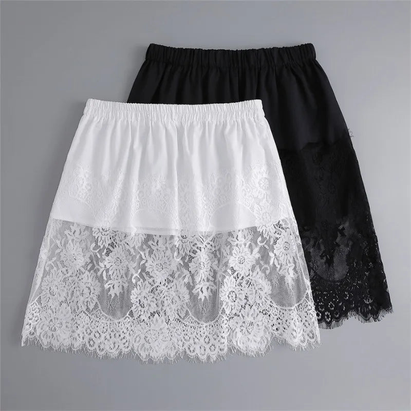 Women Lace Floral False Hem Layering Fake Top Lower Skirt Half Shirt Blouse Skirt Extenders Skirt Fake Hem