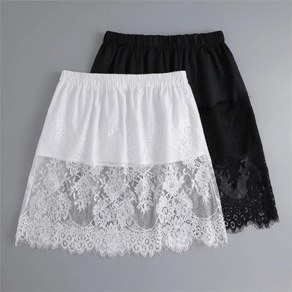 Women Lace Floral False Hem Layering Fake Top Lower Skirt Half Shirt Blouse Skirt Extenders Skirt Fake Hem