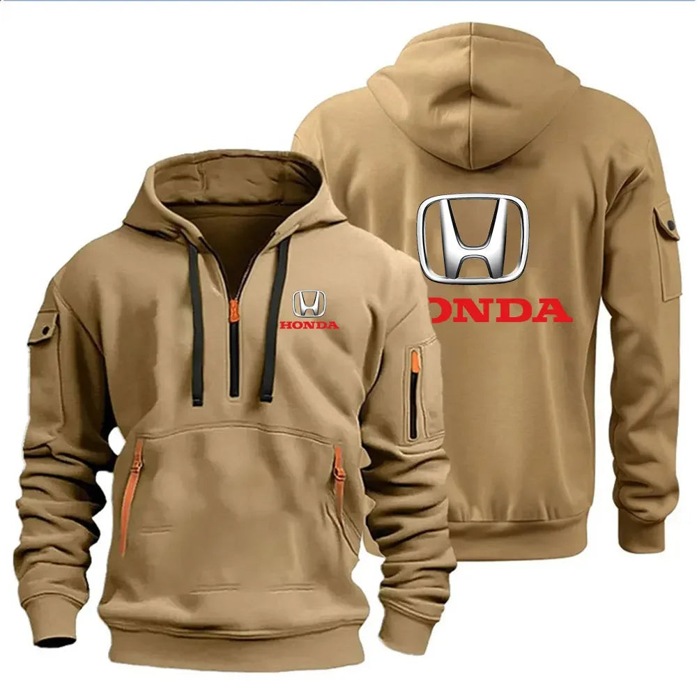 Autumn and Winter Men's Honda Logo Print Casual Hoodie Sportswear Fleece Warm Jacket Suit Shirt Outdoor Racing Fan Clothing