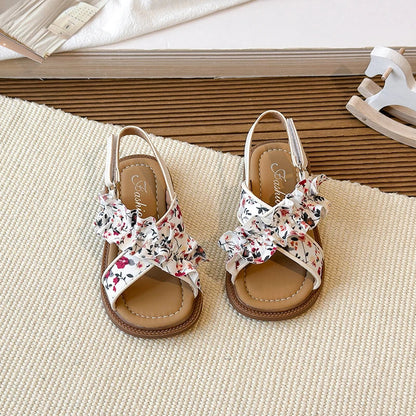 Summer Girl's Sandals Open Toe Flower Hook-loop Chic Kid's Flat Shoe Solid Colors Light Comfy Casual Daily Children Shoes 23-33