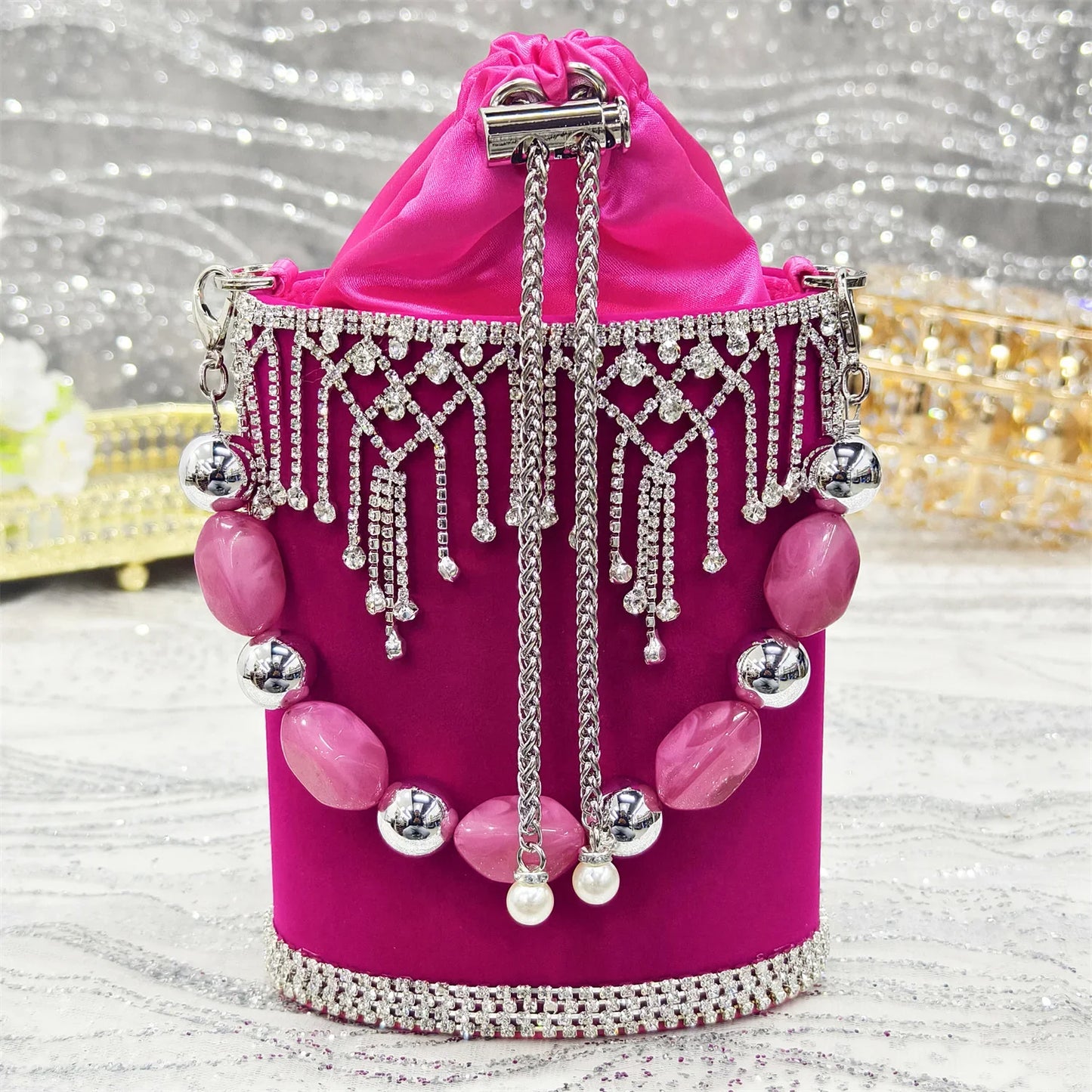 Pointed-Toe High Women Heels Shoes and Bags for Women Rhinestone Evening Party Elegant Luxury Handbag