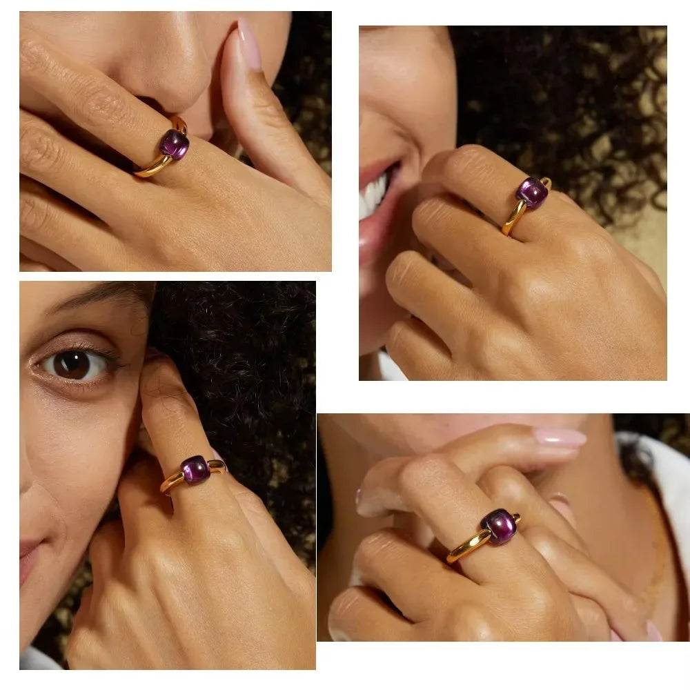 925 Sterling Silver 10K Gold Plated Color Crystals Rings For women's ring Luxury Inlaid Water Drop Pendant Party Gift