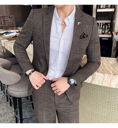 S-7XL Jacket + Pants / Luxurious High -end Brand Solid Color Men's Casual Business Slim Suit Two -piece Suit Groom Wedding Suit
