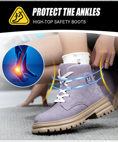 Ladies Steel Toe Safety Shoes Anti-Crush Kevlar Workwear Style Outdoor Safety Boots for Women Resistant Comfort Footwear