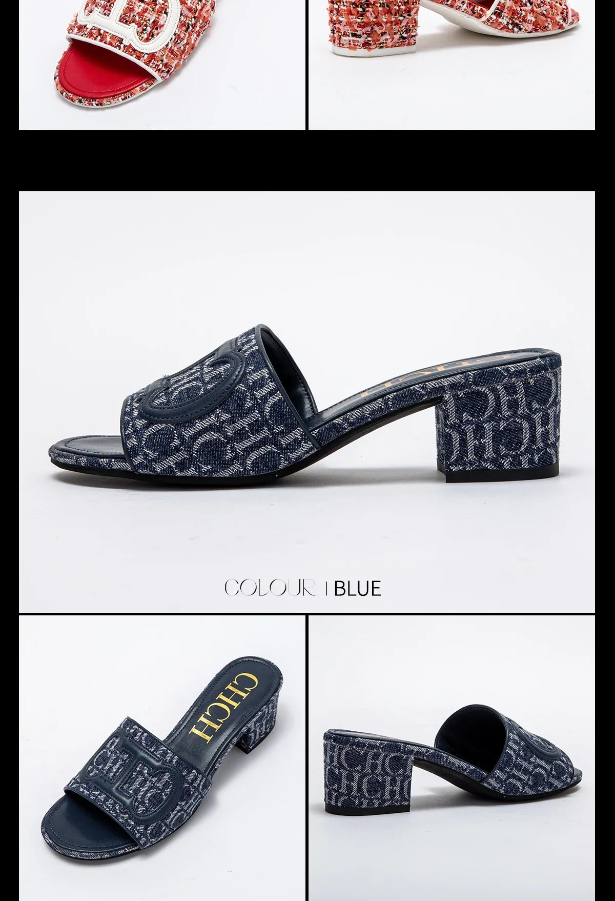 Middle heel square heel slippers fabric fashion casual shoes luxury brand slippers girls street commuter slippers