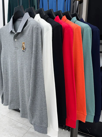 100% Cotton Luxury Quality Men's Polo Shirt Autumn Bear Exquisite Embroidery Long Sleeve T-shirt Trend Fashion Golf Menswear Top