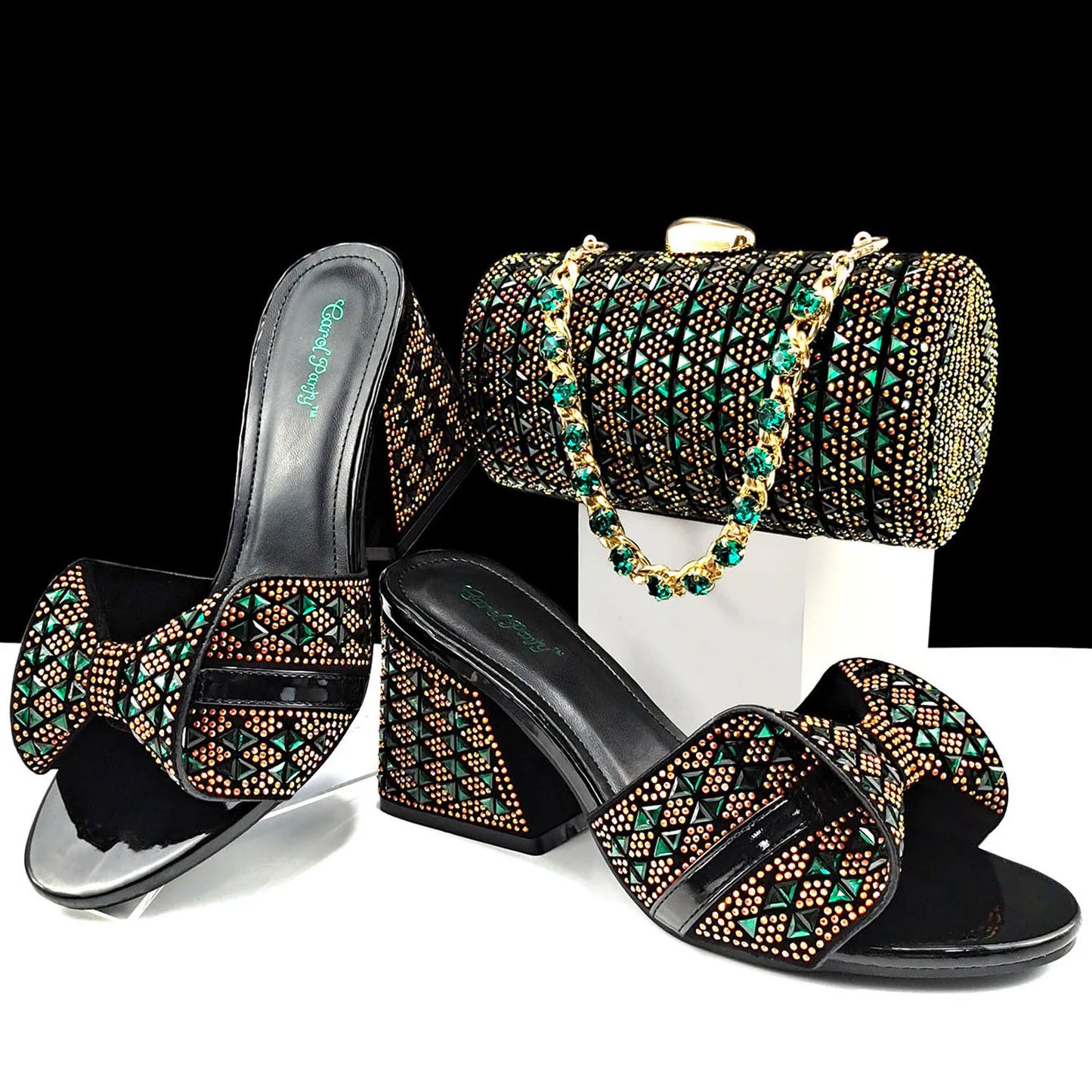 Italian Fashion Banquet Shoes and Bags African Women's Hand Bags with Rhinestone Decoration and Women's High Heels