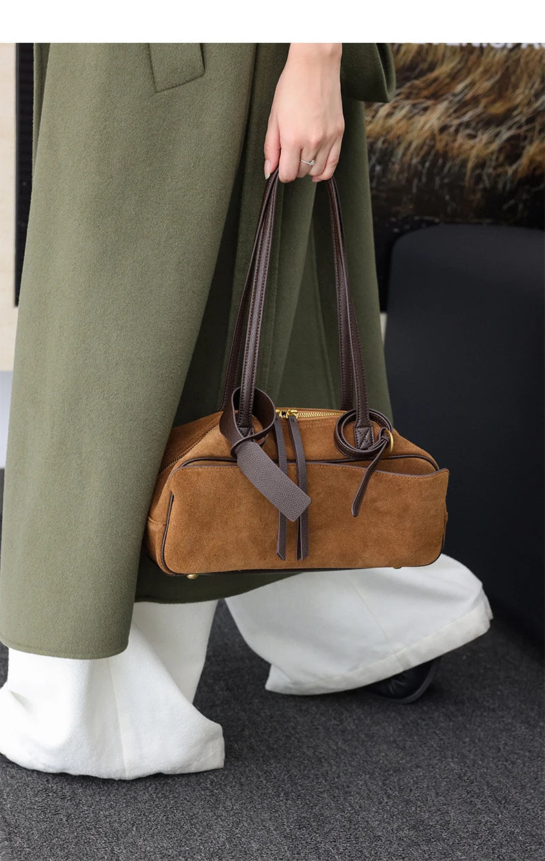 Autumn winter Women's Cow Genuine Leather Tote Bag suede commuting Cowhide Handbags Large Capacity Designer Luxury velvet Bags