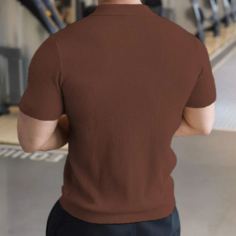 Men's Knitted Business Polo Shirt Summer Ice Silk Breathable Elastic Slim Fit Solid Color Lapel Short Sleeve Knitted T-Shirt Top