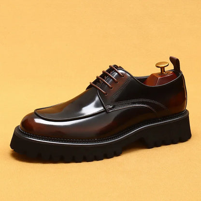 Men Oxford Brogue Genuine Leather Shoes Black Brown Classic Style Platform Lace Up Formal Shoes Wedding Office Dress Shoes Men