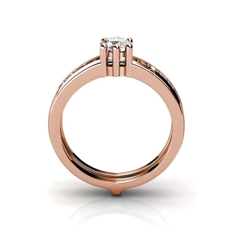 2 in 1 Wedding Ring with Swarovski Crystals Luxury Rose Gold Color Double Row for Women Romantic Engageme Party Jewelry