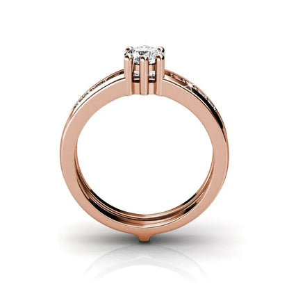 2 in 1 Wedding Ring with Swarovski Crystals Luxury Rose Gold Color Double Row for Women Romantic Engageme Party Jewelry