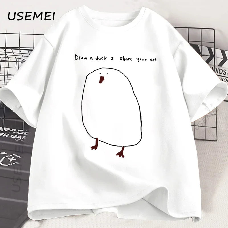 Funny Draw Duck T Shirt Men Women Cotton Casual Funny Printed T-shirt Summer Short Sleeve Cool Round Neck Mens Clothes Tshirt