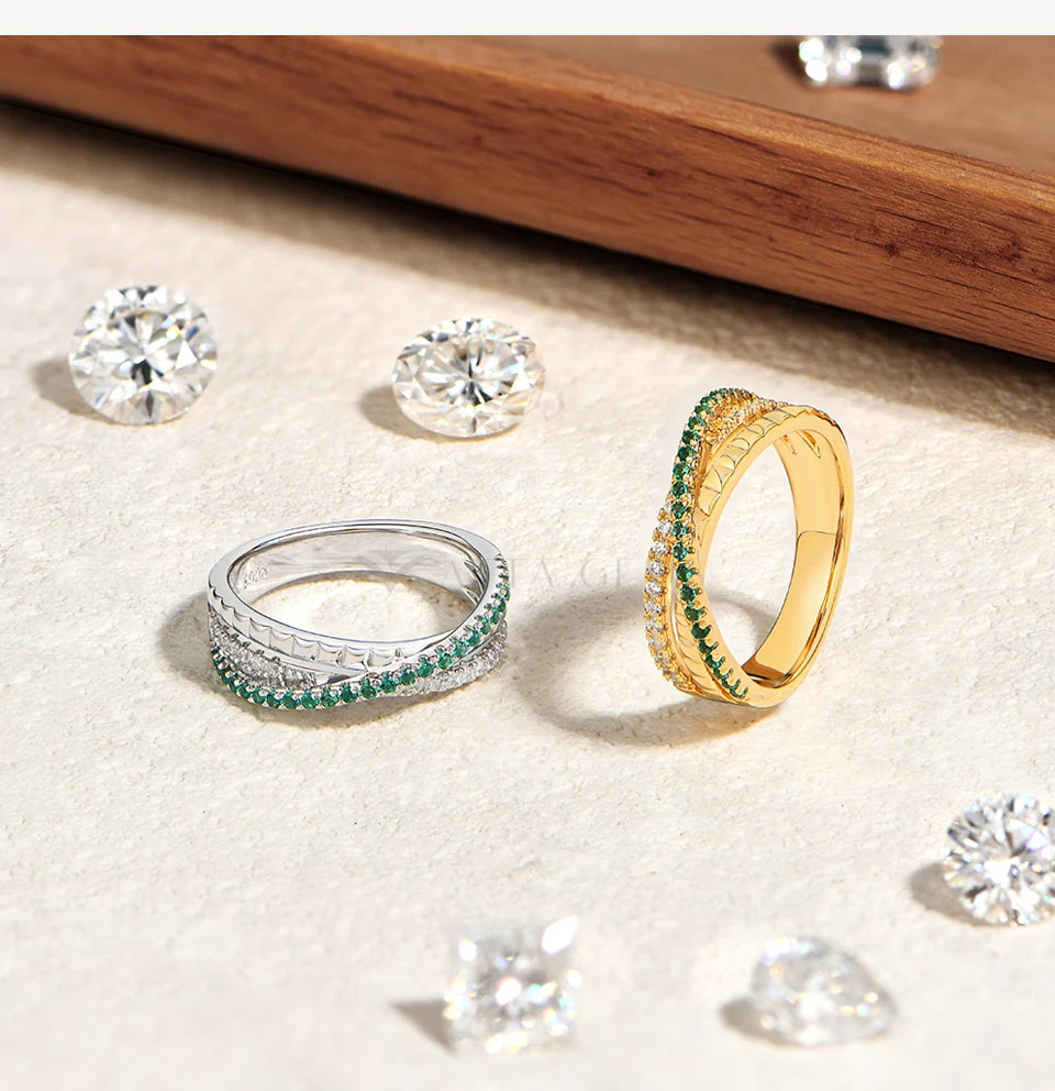 Stacking Crossed Wedding Rings 925 Sterling Silver Lab Zambian Emerald White Zircon Women's Ring for Party Fine Jewelry