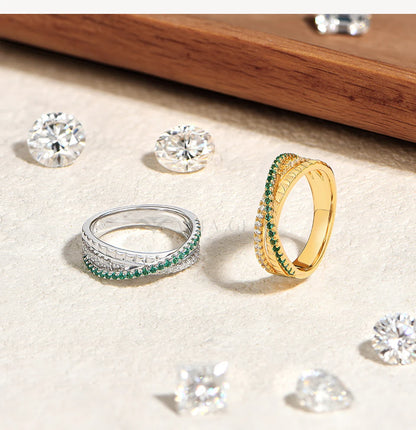 Stacking Crossed Wedding Rings 925 Sterling Silver Lab Zambian Emerald White Zircon Women's Ring for Party Fine Jewelry