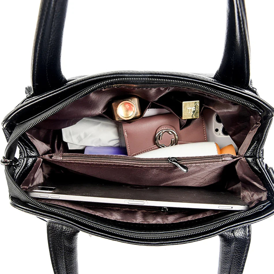 2024 New Multi Pocket Women's Handbag High Quality Soft Leather Female Shoulder Bag Luxury Designer Girl Tote Bolsas Sac A Main