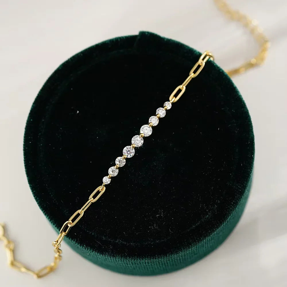 Dainty Full 2/2.5/3mm D Color Moissanite Diamond Link Bracelet for Woman 925 Silver Plated 18k Adjustable Chain Bracelets
