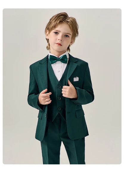 Prince Kids Green Jakcet Vest Pants Bowtie Piano Party Dress Boys Wedding Ceremony Photograph Suit Children Performance Costume