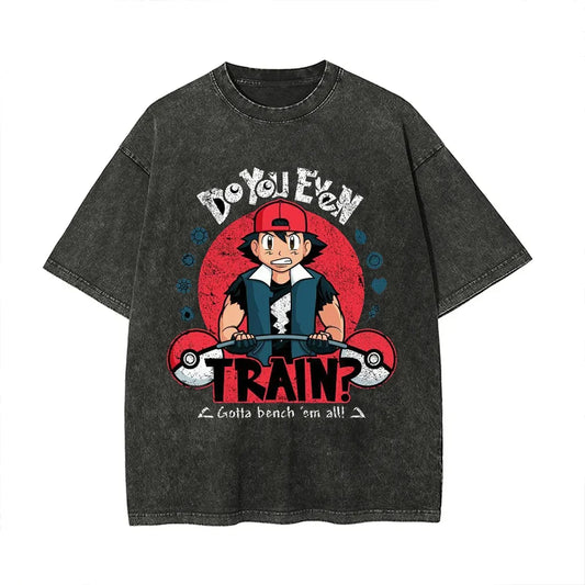 Y2k Oversized Vintage Washed Gym Graphic T Shirt Man Women Anime Short Sleeve Tee Summer 2026 Streetwear Casual Tops
