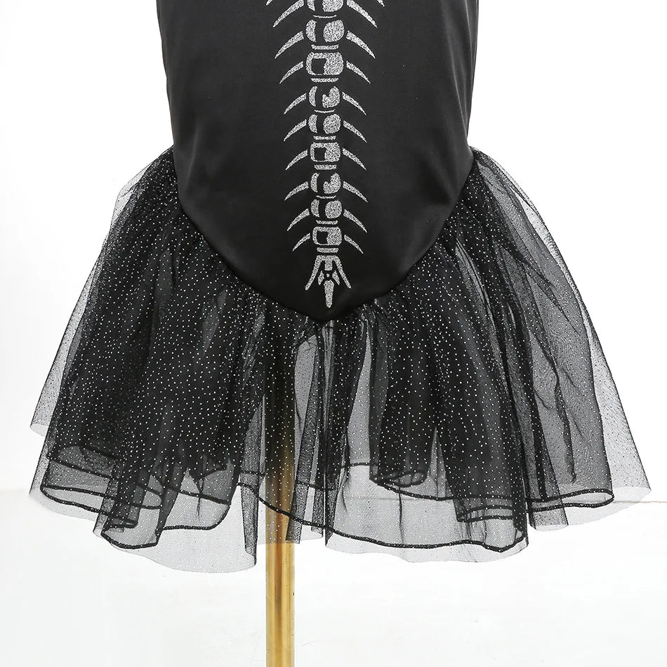 Fantasia de Esqueleto de Sereia Horripilante para Meninas Pequenas Halloween Princesa Gótica Vestido Trompete Ariel Negra Sereia Cosplay Vestido Roupa