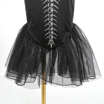 Fantasia de Esqueleto de Sereia Horripilante para Meninas Pequenas Halloween Princesa Gótica Vestido Trompete Ariel Negra Sereia Cosplay Vestido Roupa