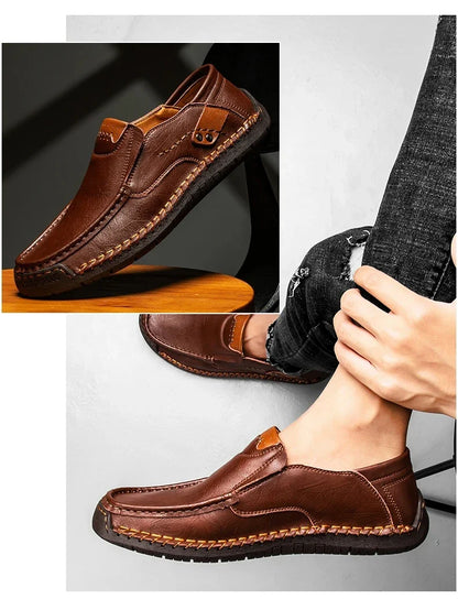 New Fashion Men Casual Shoes Handmade Leather Loafers Comfortable Men's Shoes Quality Split Leather Flat Driving Shoes Size 48