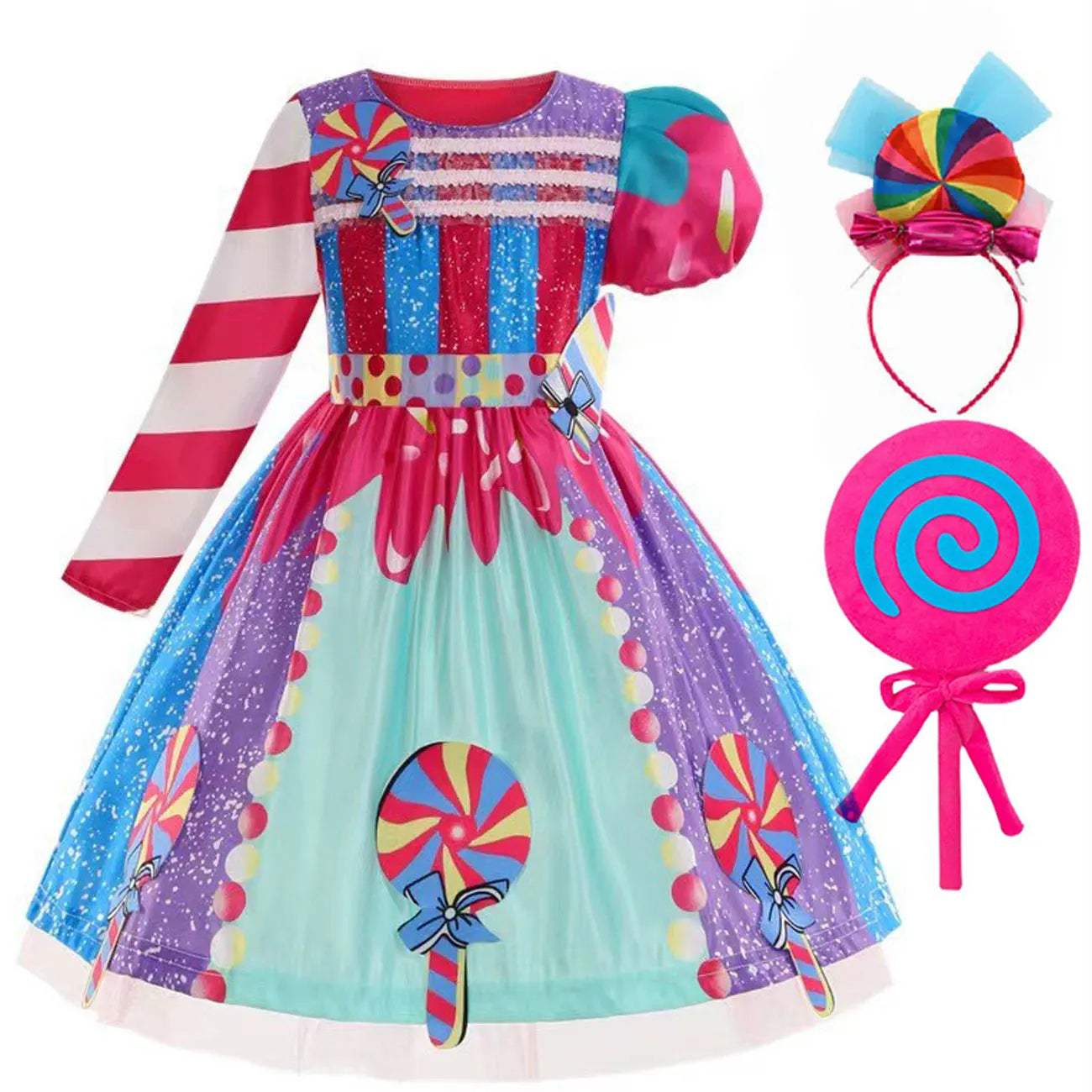 New Sweet Lollipop Candy Girl Dress Carnival Party Little Kids Birthday Costume Fancy Rainbow Tutu Children Wedding Clothes