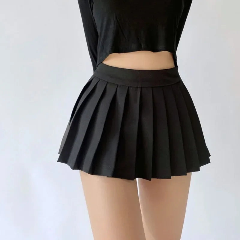 Mooyufon Sexy Women Pleated Skirts High Waist Summer Vintage Mini Skirts Korean Tennis Student White Designed Dance Skirt