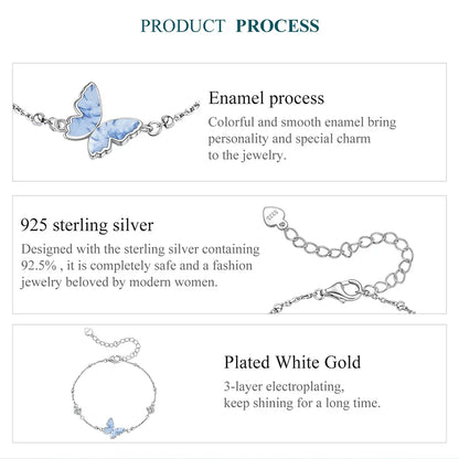 925 Sterling Silver Butterfly Charm Bracelet Lightweight CZ Beads Link Chain for Women Teens Gift Natural Wrist Decor
