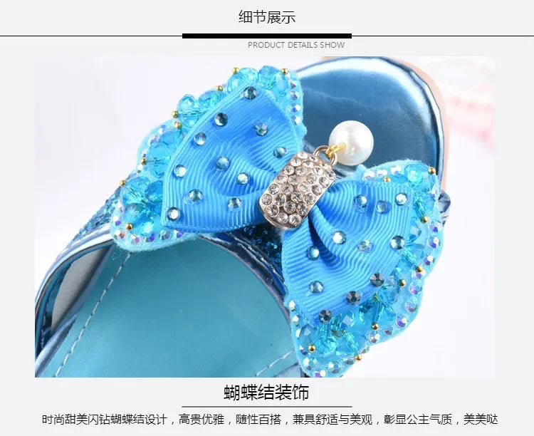 Girls Summer Sandals Slipper Sequined Princesse Children High Heel Party Dress Shoes Leather Slipper For Kids Slides