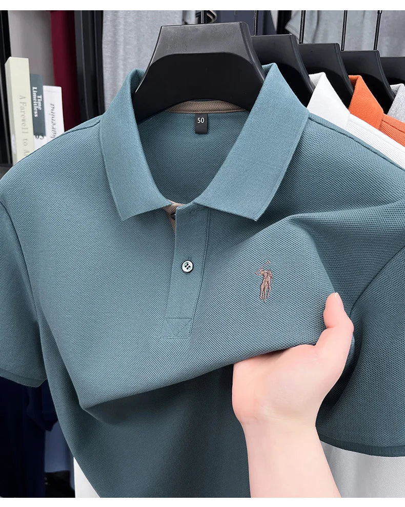 100% pure cotton high-end brand men's short sleeve polo shirt comfort lightweight summer casual T-shirt youthful fashionable top