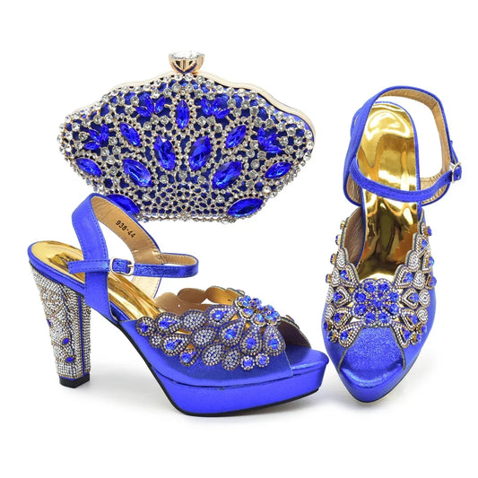 New Arrival Italian Party Shoes and Bag Set Decorated with Rhinestone African Women Wedding Shoes Bride Plus Size Women Shoes 43