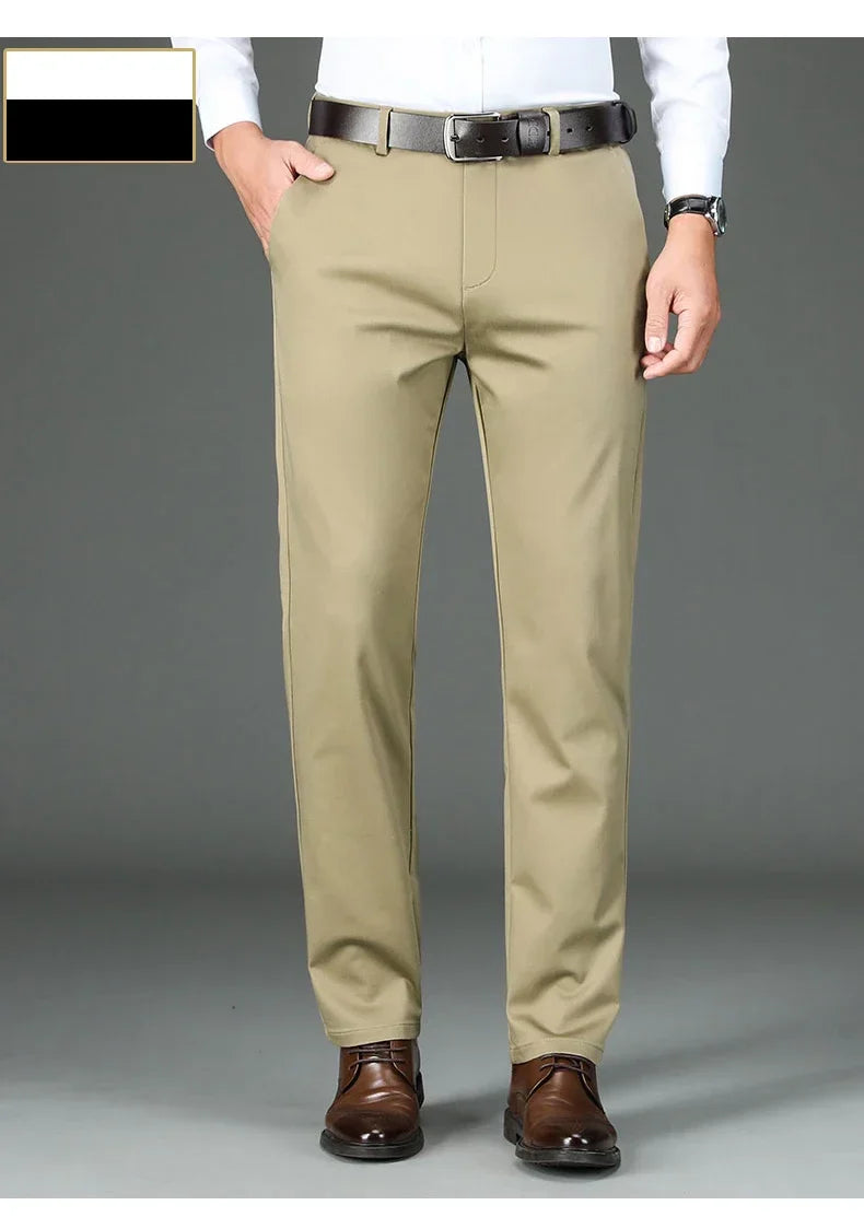 Fiber Men's Casual Pants Anti-wrinkle Comfortable Baggy Straight Business Formal Trousers Male Brand Clothing