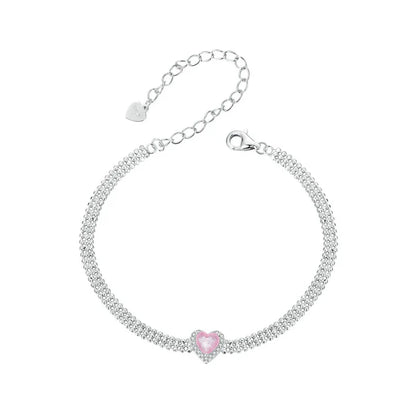 Love Heart Bracelets for Women Girls 925 Sterling Silver with CZ, White Gold Plated Charm Link Chain Bracelet Jewelry