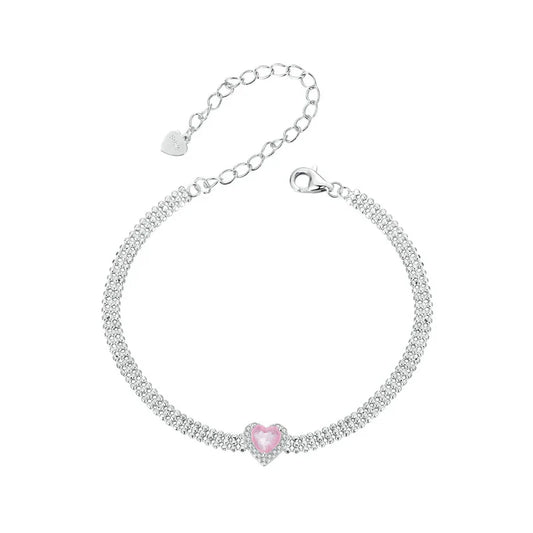 Love Heart Bracelets for Women Girls 925 Sterling Silver with CZ, White Gold Plated Charm Link Chain Bracelet Jewelry