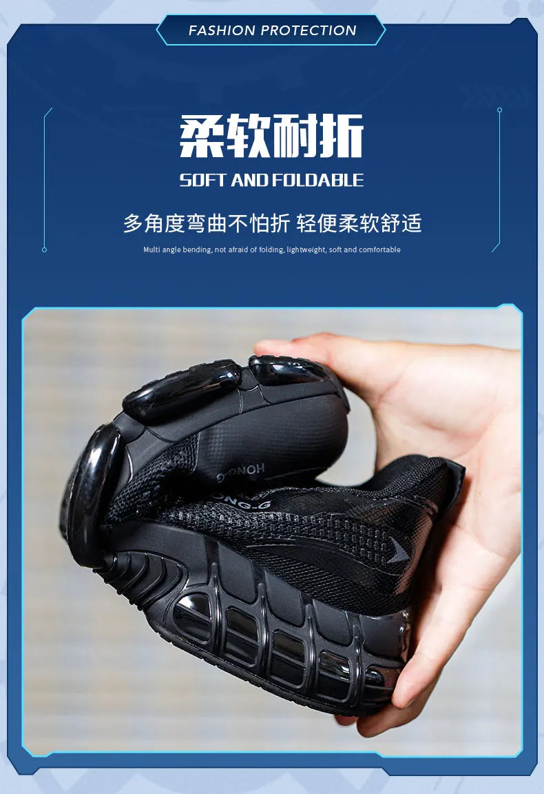 Steel Toe Indestructible Shoes Protective Boots Rotating Button Work Safety Shoes Men Air Cushion Security Boots Work Sneakers